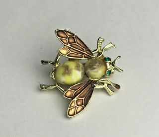 Large Antique Vintage Gold Tone Rhinestone Bumble Bee Bug Brooch Pin