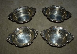 Rare Set Of 4 Gorham Sterling Silver Pierced Oval Nut Dishes –intricate Pattern