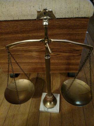 Vintage Brass 18 " Scale Of Justice With Marble Base And Eagle Top