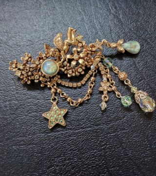 RARE VINTAGE KIRKS FOLLY FAIRY WITH BLUE STONE BROOCH PIN GOLD TONED 3