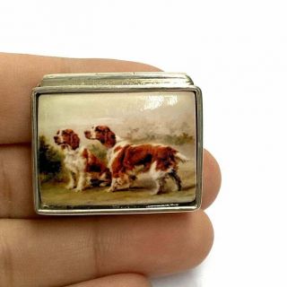 Victorian Style Dogs Snuff Pill Box 925 Sterling Silver