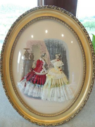 Vintage Bubble Frame With 2 French Ladies In Dresses
