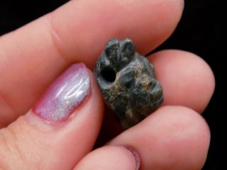 Pre - Columbian Carved Pendant Bead,  Blue Jade,  Nicoya,  Authentic 3