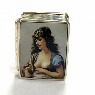 Victorian Style Enamel Erotic Gypsy Lady Snuff Box 925 Sterling Silver