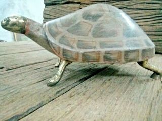 Vintage Hand Carved Sea Turtle Tortoise Solid Wood Painted Figurine