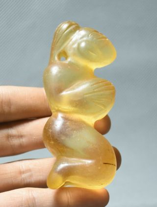 3.  6 " Old Chinese Hongshan Culture Yellow Crystal Big Boobs Woman Pendant Amulet