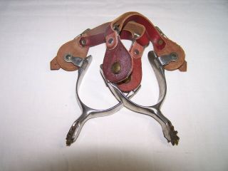Vintage Spurs Antique Western Horse Riding Leather Strap Cowboy Boot Metal
