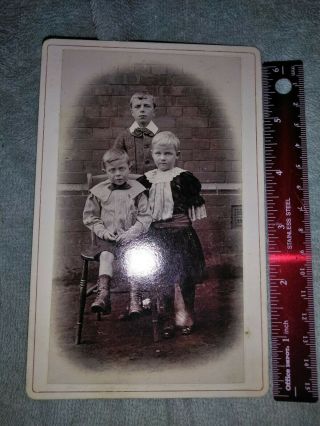 Antique Post Mortem Death Photo Cabinet Photo Card Child With Brothers