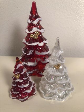 Vintage Fenton Art Glass Christmas Trees 3 Flocked Gold Squirrel Rare