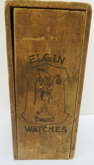 Rare Antique Elgin Watch Embossed Wood Dovetail Box