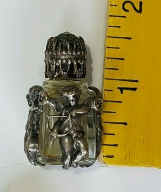 Antique Mini Miniature Perfume Scent Bottle Cherubs Angels W/jeweled Top