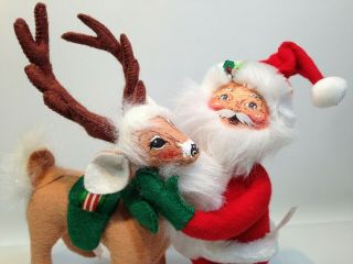 Vintage Annalee Santa Claus Hugging Reindeer Deer W/ Antlers Doll Figurine 9 "