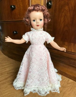 Vintage 1950s/1960s Unmarked Hard Plastic Doll 18”,  Beautifully Dressed