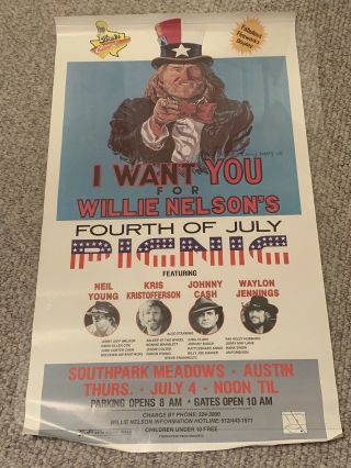 Extremely Rare 1984 Willie Nelson 4th Of July Picnic Concert Poster
