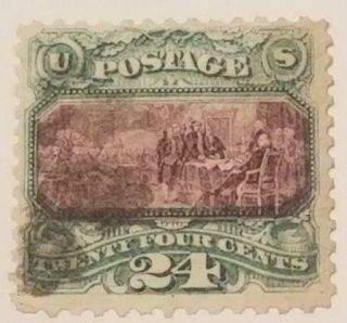 Rare Pictoral Declaration Of Independence 24 Cent Stamp 1869 Grilled Scott 120