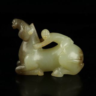 Chinese Exquisite Hand - Carved Horse And Monkey Carving Hetian Jade Statue