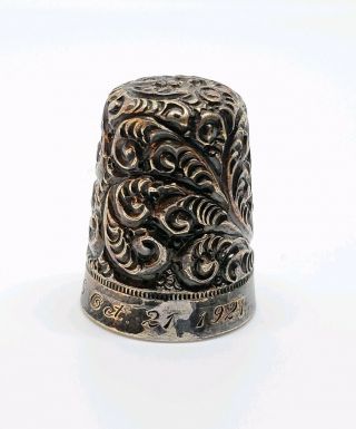 Antique Ketcham & Mcdougall Sterling Silver Paisley Feather Etched Thimble C1921