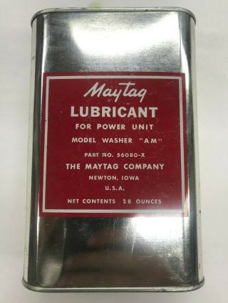 Vintage Red & Silver Maytag Power Unit Lubricant Oil Quart Can/tin Rare 56080 - X