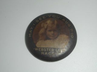 Antique Webster City Ia Iowa Vintage Racing Button Pin