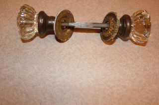 Vintage Antique 12 Point Glass Door Knobs With Shaft /plate/salvage - Fine