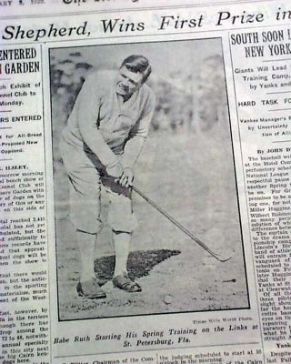 Rare Babe Ruth York Yankees St.  Petersburg Florida Golf Photo 1929 Newspaper