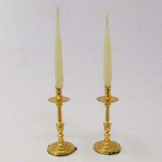 Vintage Miniature Goldtone Candle Stick Holders Victorian Style 1:12 Scale