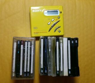 Rare Yellow Sony Md Walkman Mz - R500 Fully Functional W/ 15 Mini Disc