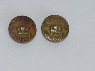 2 Antique 1900 ' s Crown Overall Embossed Brass Buttons 3