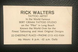 Old Tattoo Business Card Bert Grimm Long Beach Rick Walters Rare