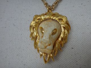 Vintage Signed Razza Lion Head Gold Tone Chain Necklace
