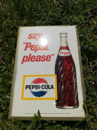 Vintage Pepsi Say Pepsi Please Soda Pop Advertising Metal Sign 1960s Antique