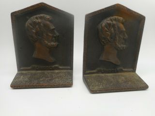 Vintage Pair Set Of Antique Abraham Lincoln Honest Abe Bust Profile Book Ends
