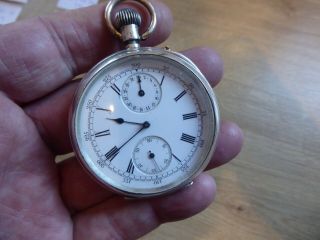 Rare Silver Cased Chronograph Gents Pocket Watch