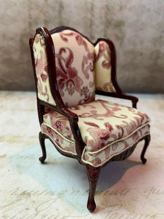 Vintage Miniature Dollhouse Artisan Upholstered Wing Back Chair Open Paisley