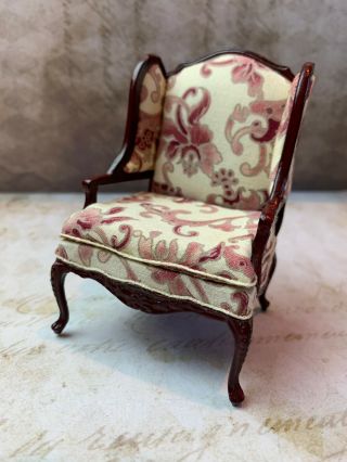 Vintage Miniature Dollhouse ARTISAN Upholstered Wing Back Chair Open Paisley 2