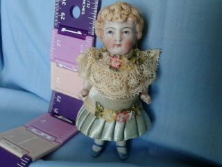 Antique Blonde German All Bisque Wire Jointed 4 " Doll