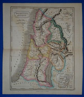 Antique 1838 Hand Colored Map Of Ancient Palestine - Palestina Butler 