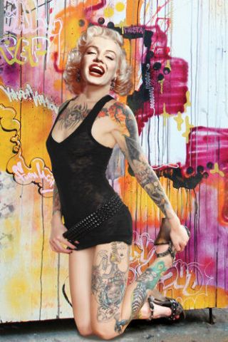 Marilyn Monroe Poster Sexy Tattoo Graffiti Rare Hot 24x36 - Vw0