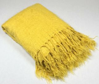 Pottery Barn Fringe Blanket Throw Large 50 " X 70 " Rare Yellow Fuzzy Cozy Soft G4