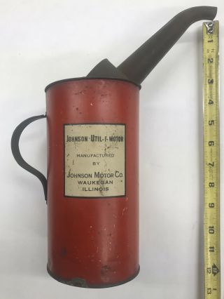 Vintage Johnson Utilimotor Oil & Gas Fuel Mixing Can/tin Rare Spout Red Maytag