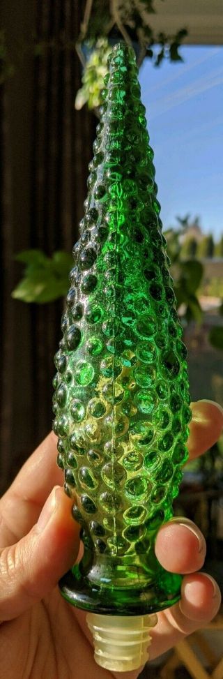Empoli (?) Italian Glass Decanter Hobnail Green Rare Stopper Only Genie Bottle