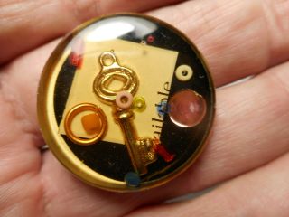 Key Paper Beads Junk Design Under Plastic In Metal Vintage Button 1 - 3/16 " Rs