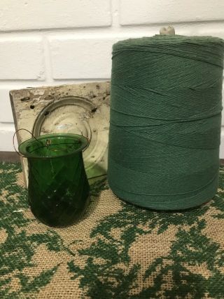 Old Vintage Primitive Spool Of Green Cotton Thread Holiday Decor