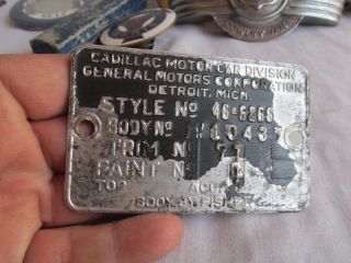 Rare Cadillac Identification Tag Badge,  Body By Fisher,  Very Good,  Lqqk