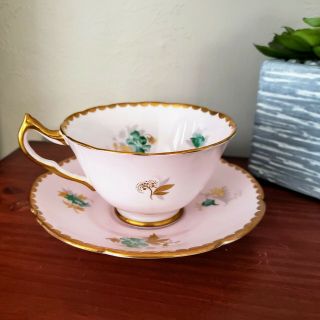 Vintage Collingwood England Tea Cup And Saucer Floral Pattern Pink Gold Rim