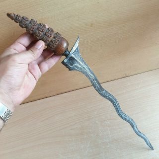 15 Old Antique Asian Indonesia,  Sumatra Kris Knife Damascus Blade,  Handle Carve