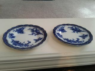 2 Bread & Butter/dessert Plates,  Antique Stanley Pottery " Touraine " Flow Blue