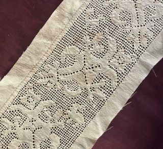 Rare 17th Century Linen Drawn Thread Cutwork Lace Embroidery 154