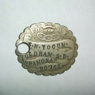 Antique 1908 Independent Order Of Odd Fellows Ioof Pendant Oldham South Dakota