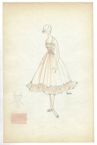 Vintage Mid Century Fashion Design Art Drawing Painting Nurie Epstein